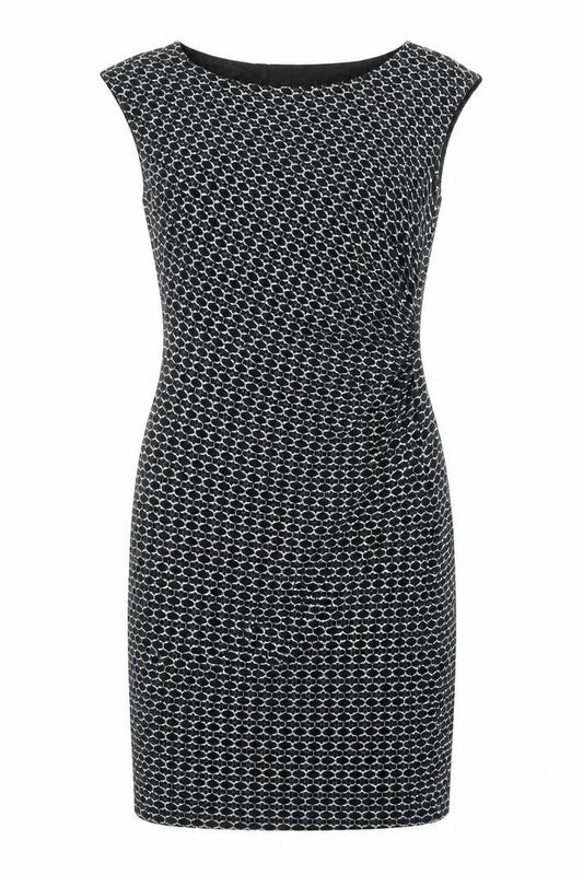 LOFT Womens Black Geometric Viscose Pencil Dress Size S Boat Neck Pullover