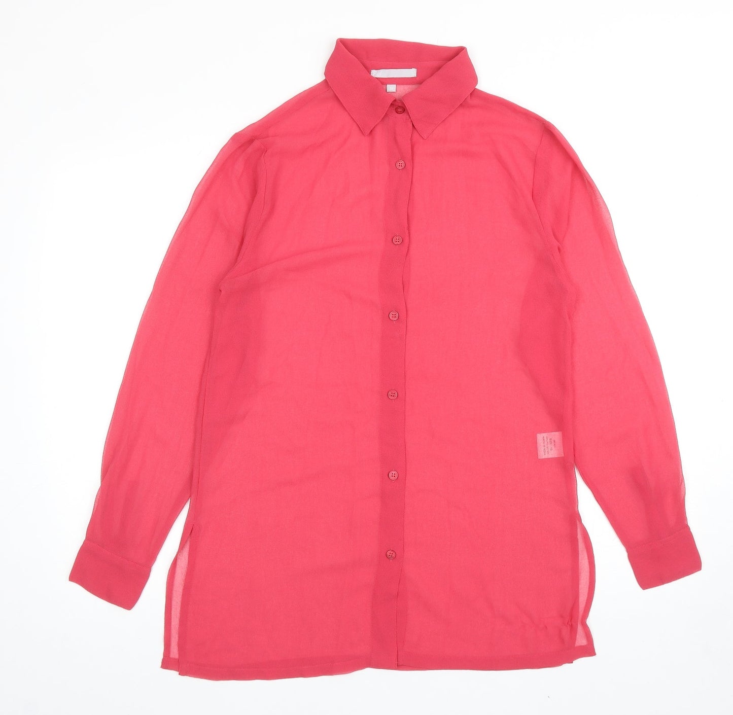 Preworn Womens Pink Polyester Basic Button-Up Size 10 Collared