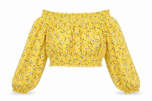 Divided by H&M Womens Yellow Floral Polyester Cropped Blouse Size S Off the Shoulder