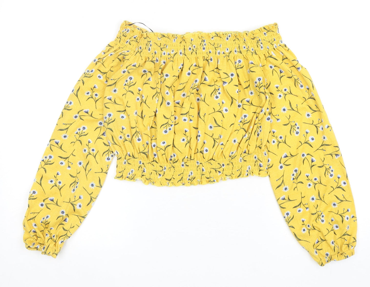 Divided by H&M Womens Yellow Floral Polyester Cropped Blouse Size S Off the Shoulder