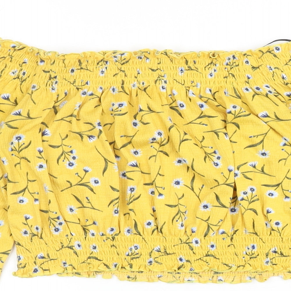 Divided by H&M Womens Yellow Floral Polyester Cropped Blouse Size S Off the Shoulder