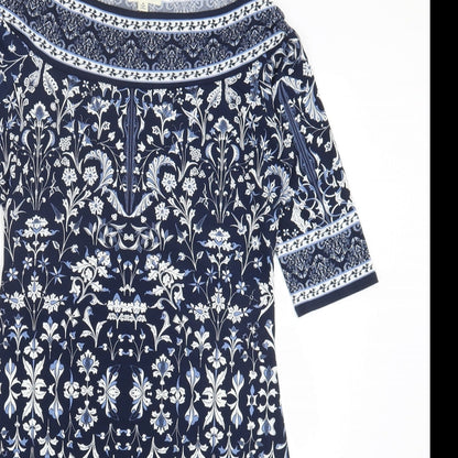 Max Studio Womens Blue Geometric Polyester Bodycon Size S Scoop Neck Pullover