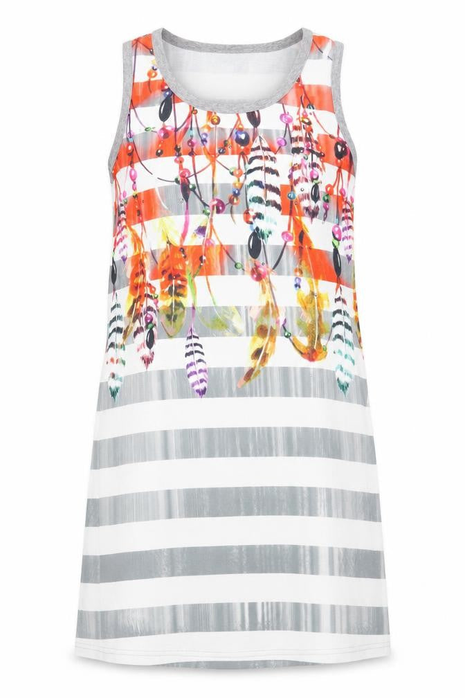 BLEU DAZUR Womens Multicoloured Geometric Cotton A-Line Size 14 Round Neck Pullover - Feather