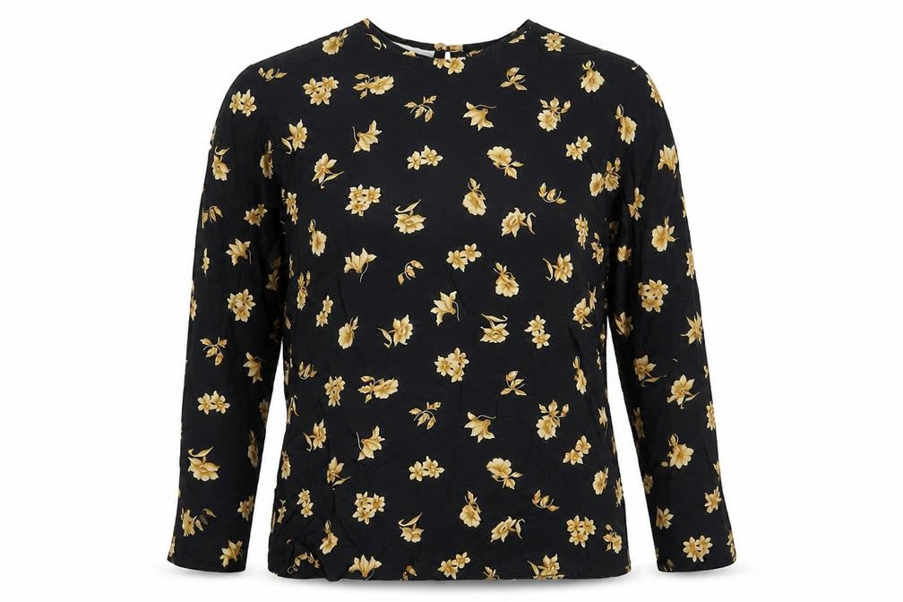 Evan Picone Womens Black Floral Silk Basic T-Shirt Size 6 Round Neck