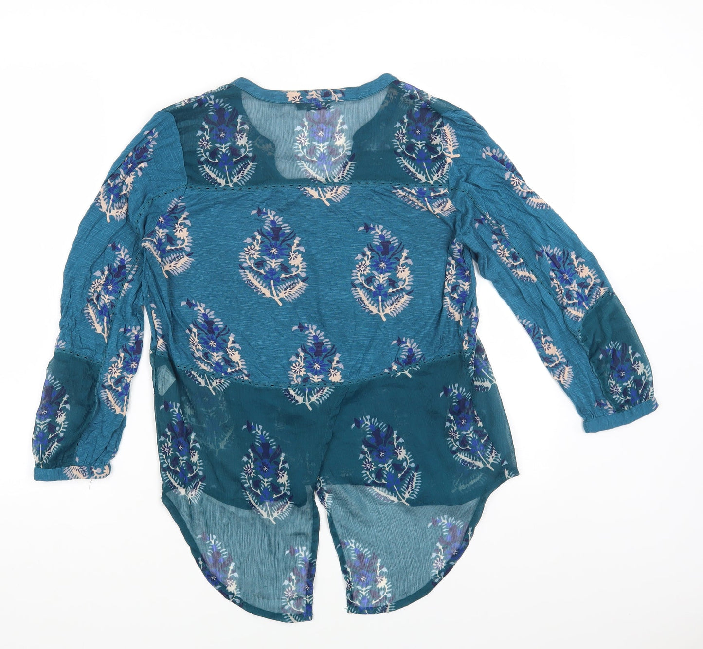 Lucky Brand Womens Blue Floral Polyester Basic Blouse Size XS Round Neck