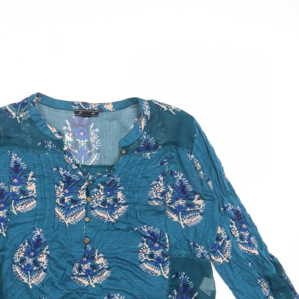 Lucky Brand Womens Blue Floral Polyester Basic Blouse Size XS Round Neck