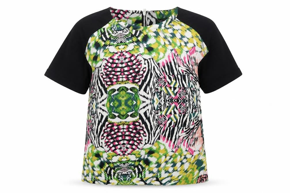 Topshop Womens Multicoloured Geometric Polyester Basic T-Shirt Size 8 Round Neck