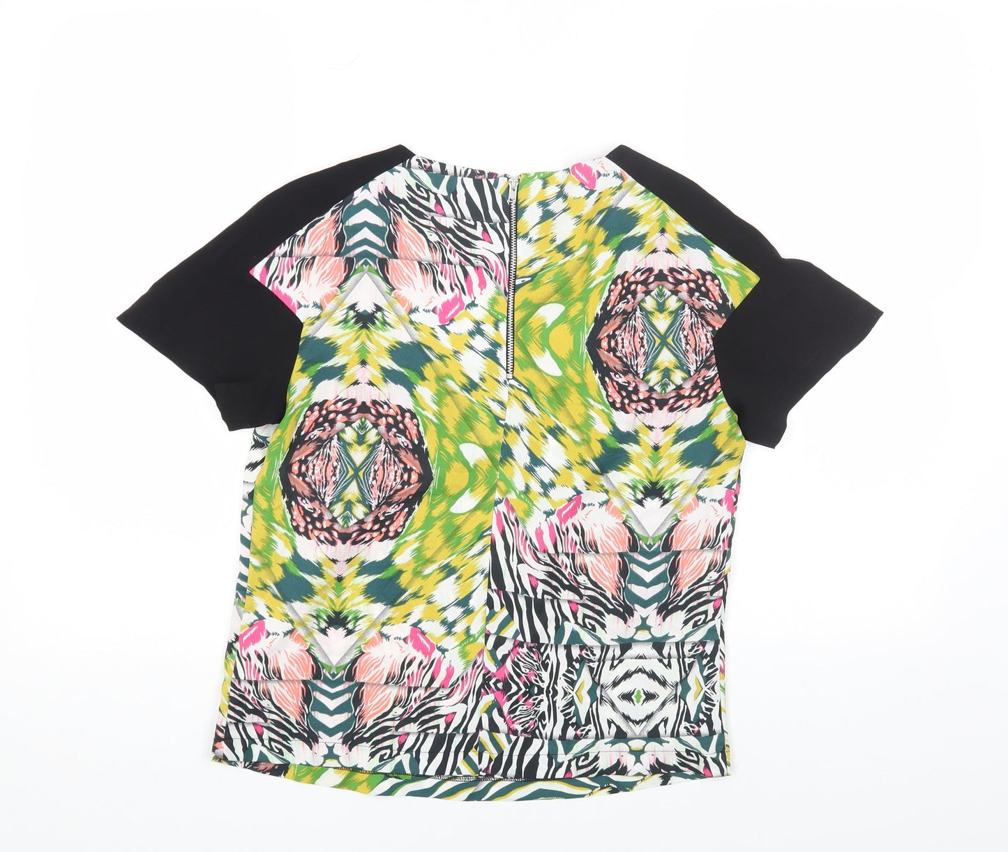 Topshop Womens Multicoloured Geometric Polyester Basic T-Shirt Size 8 Round Neck