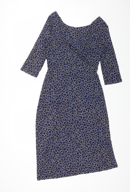 Preworn Womens Blue Geometric Viscose A-Line Size M V-Neck Pullover
