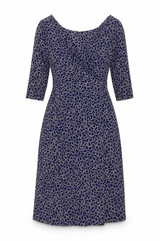 Womens Blue Geometric Viscose A-Line Size M V-Neck Pullover