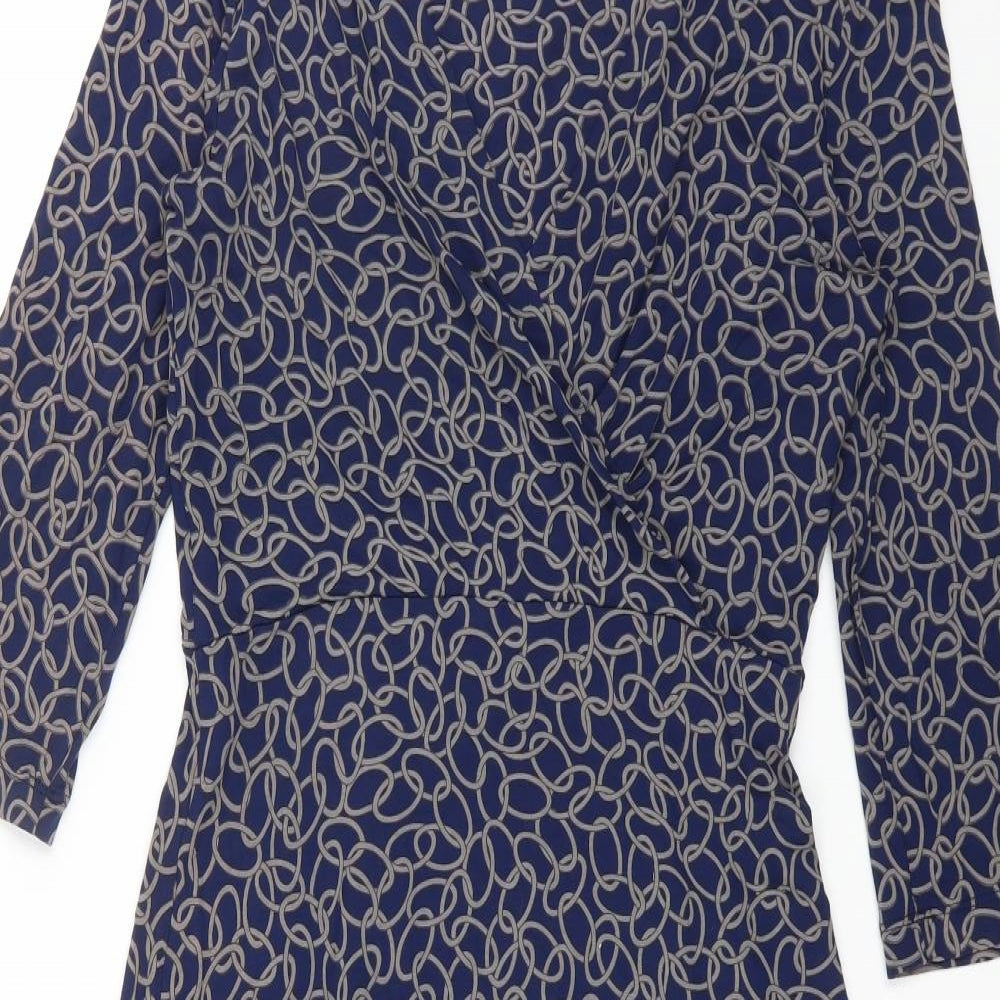 Preworn Womens Blue Geometric Viscose A-Line Size M V-Neck Pullover