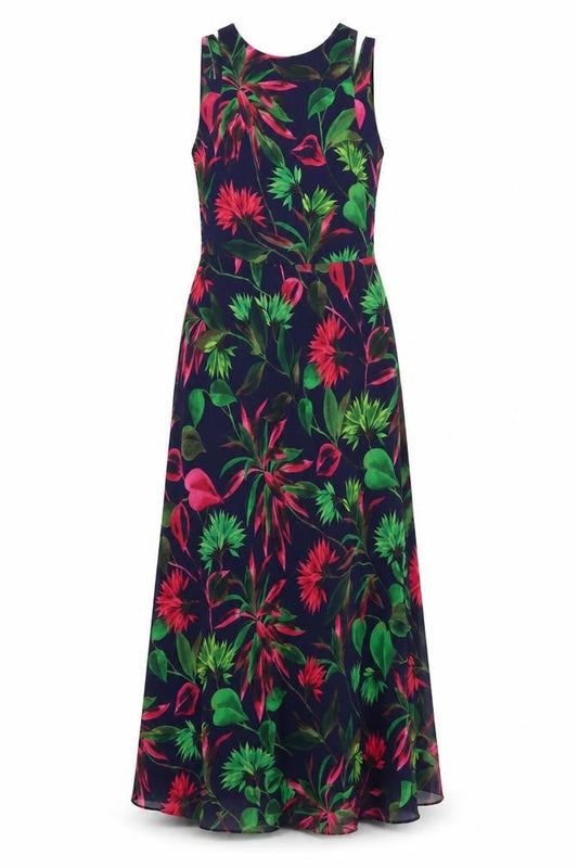 Taylor Womens Multicoloured Geometric Polyester Maxi Size 4 Round Neck Zip