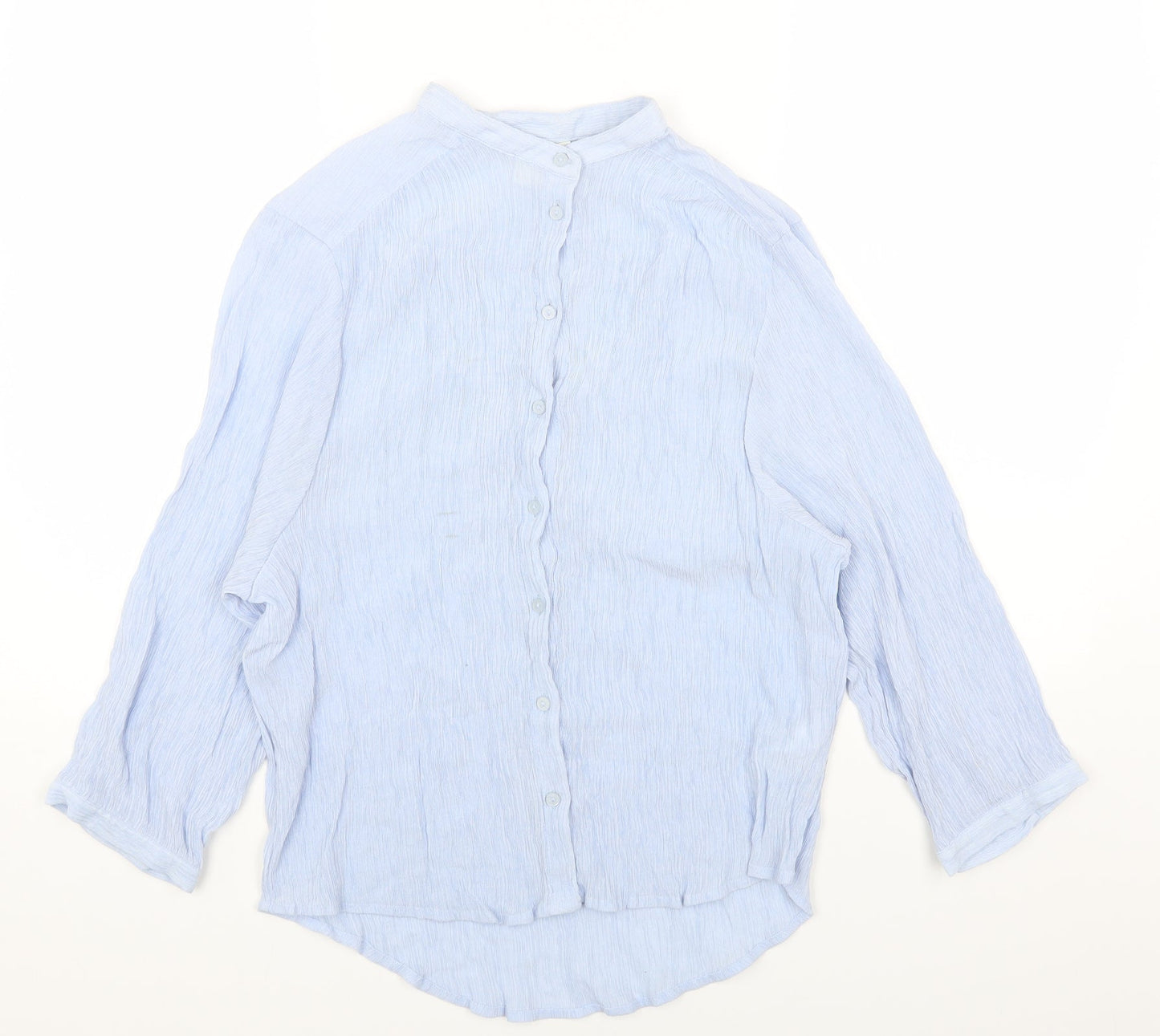 H&M Womens Blue Viscose Basic Button-Up Size 6 Round Neck