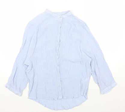 H&M Womens Blue Viscose Basic Button-Up Size 6 Round Neck