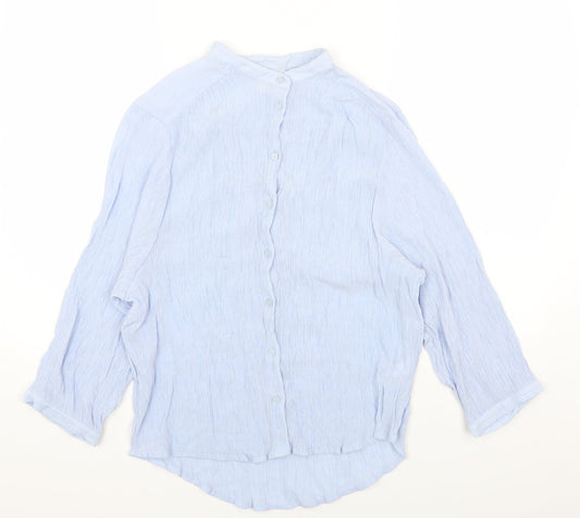 H&M Womens Blue Viscose Basic Button-Up Size 6 Round Neck