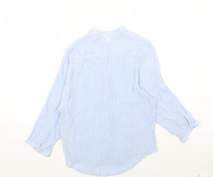 H&M Womens Blue Viscose Basic Button-Up Size 6 Round Neck