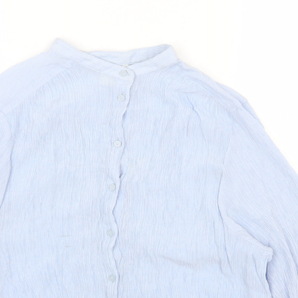 H&M Womens Blue Viscose Basic Button-Up Size 6 Round Neck
