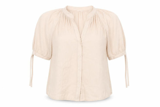 H&M Womens Beige Polyester Basic Button-Up Size 14 V-Neck