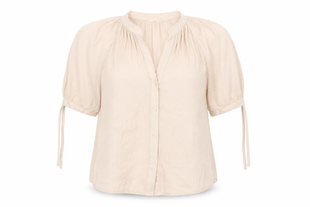 H&M Womens Beige Polyester Basic Button-Up Size 14 V-Neck