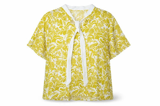 Marks & Spencer Womens Yellow Floral Polyester Basic Blouse Size 20 V-Neck