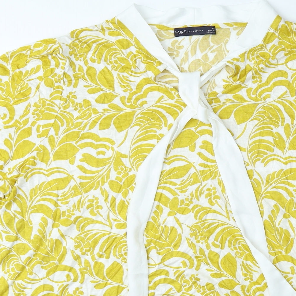 Marks and Spencer Womens Yellow Floral Polyester Basic Blouse Size 20 V-Neck