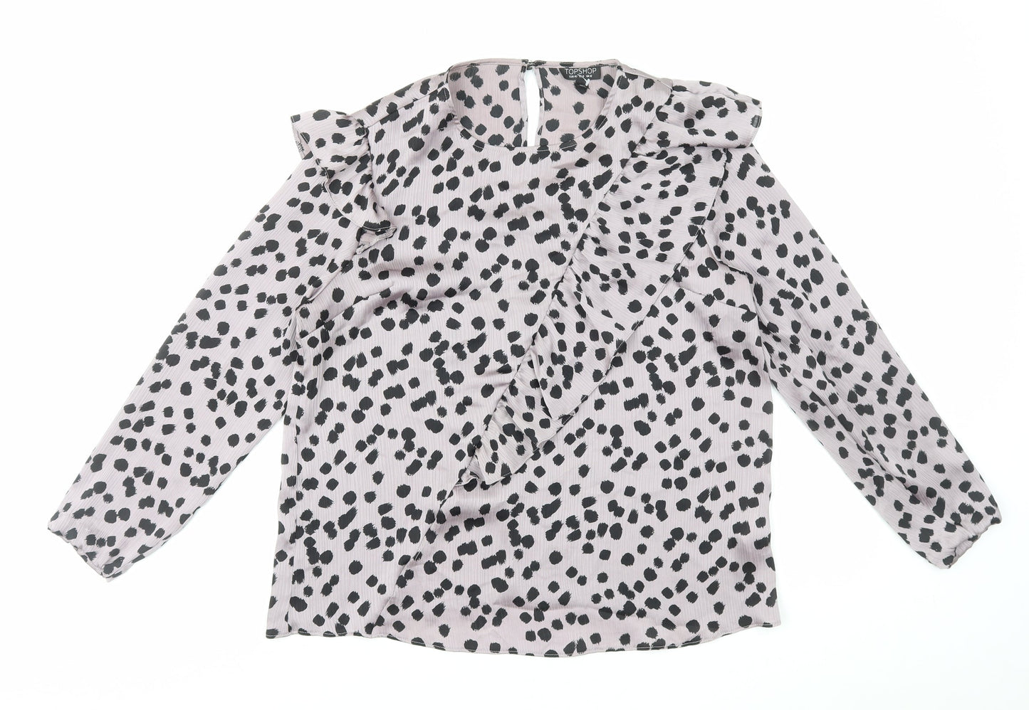 Topshop Womens Purple Geometric Polyester Basic Blouse Size 12 Round Neck