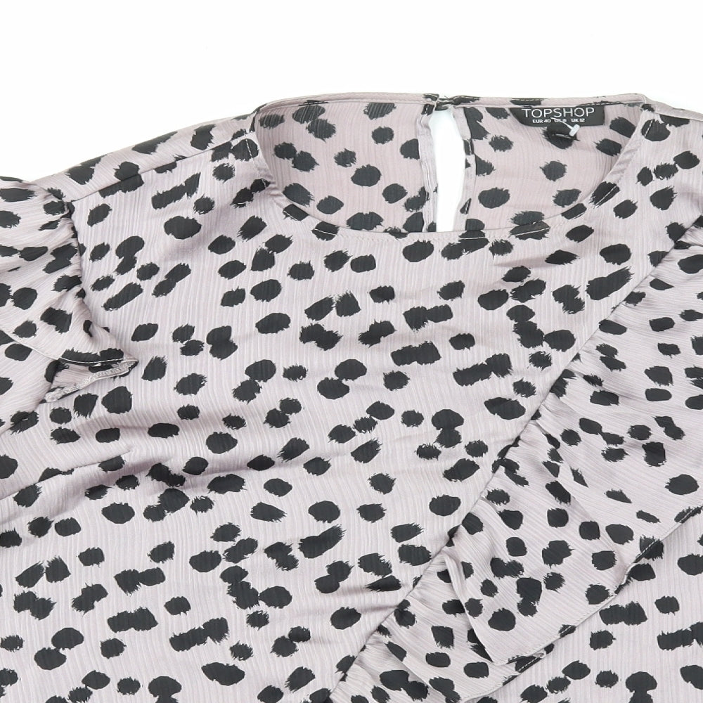 Topshop Womens Purple Geometric Polyester Basic Blouse Size 12 Round Neck