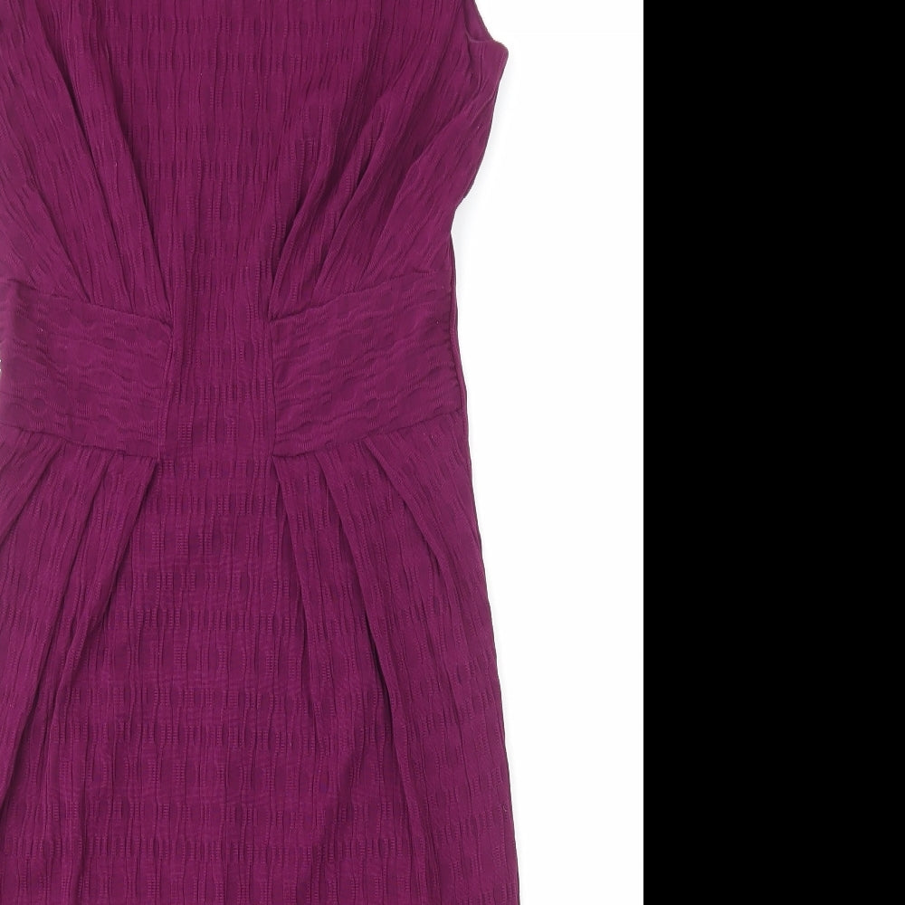 Per Una Womens Purple Polyester Pencil Dress Size 10 Round Neck Zip