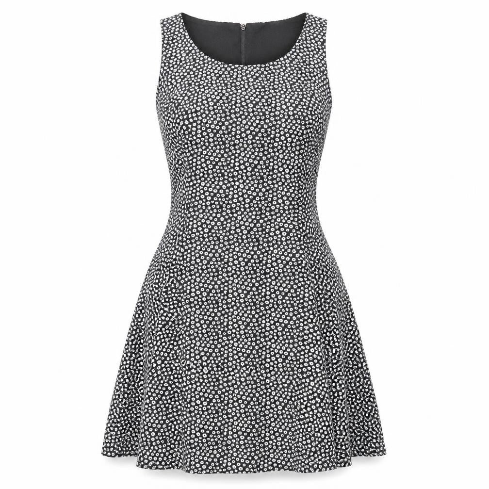 H&M Womens Black Floral Polyester Tank Dress Size 6 Round Neck Zip