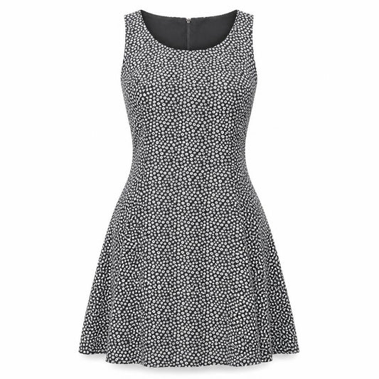 H&M Womens Black Floral Polyester Tank Dress Size 6 Round Neck Zip