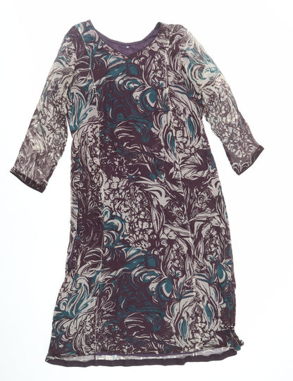 Womens Multicoloured Geometric Polyester A-Line Size 10 V-Neck Pullover