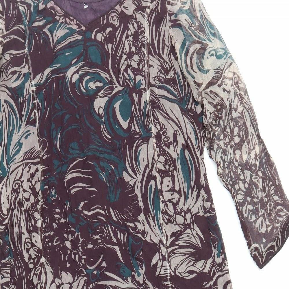 Preworn Womens Multicoloured Geometric Polyester A-Line Size 10 V-Neck Pullover