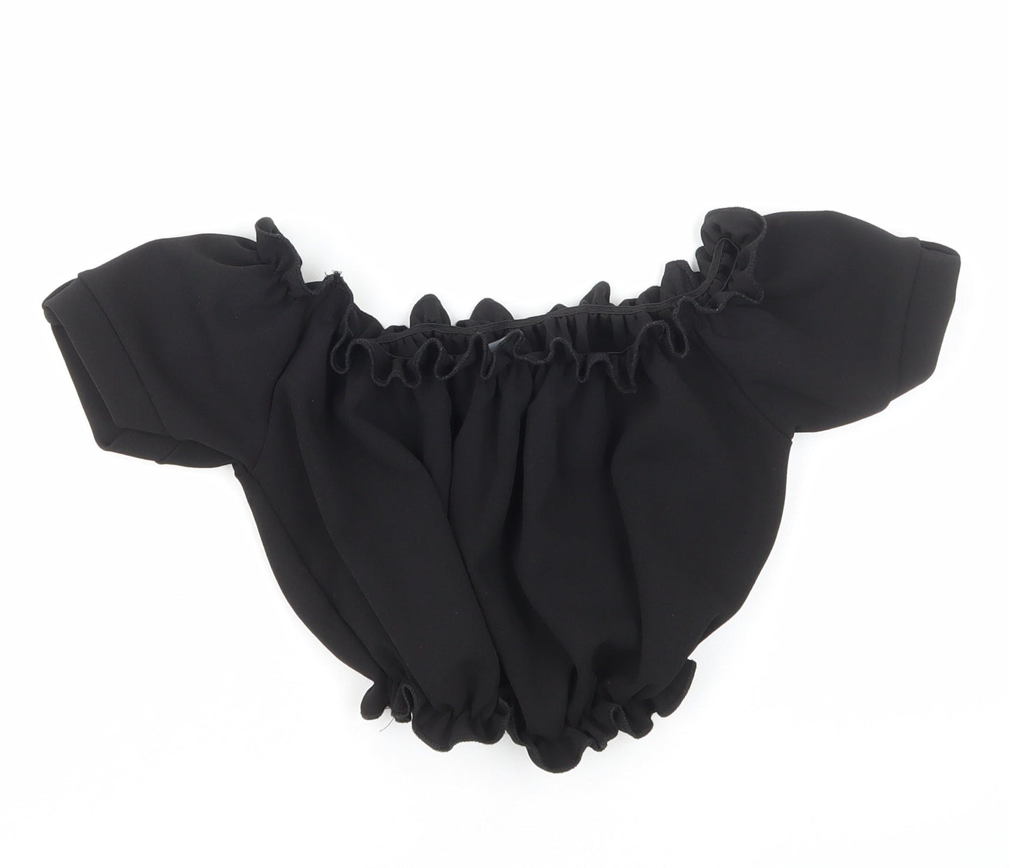 New Look Womens Black Polyester Cropped T-Shirt Size 6 Off the Shoulder