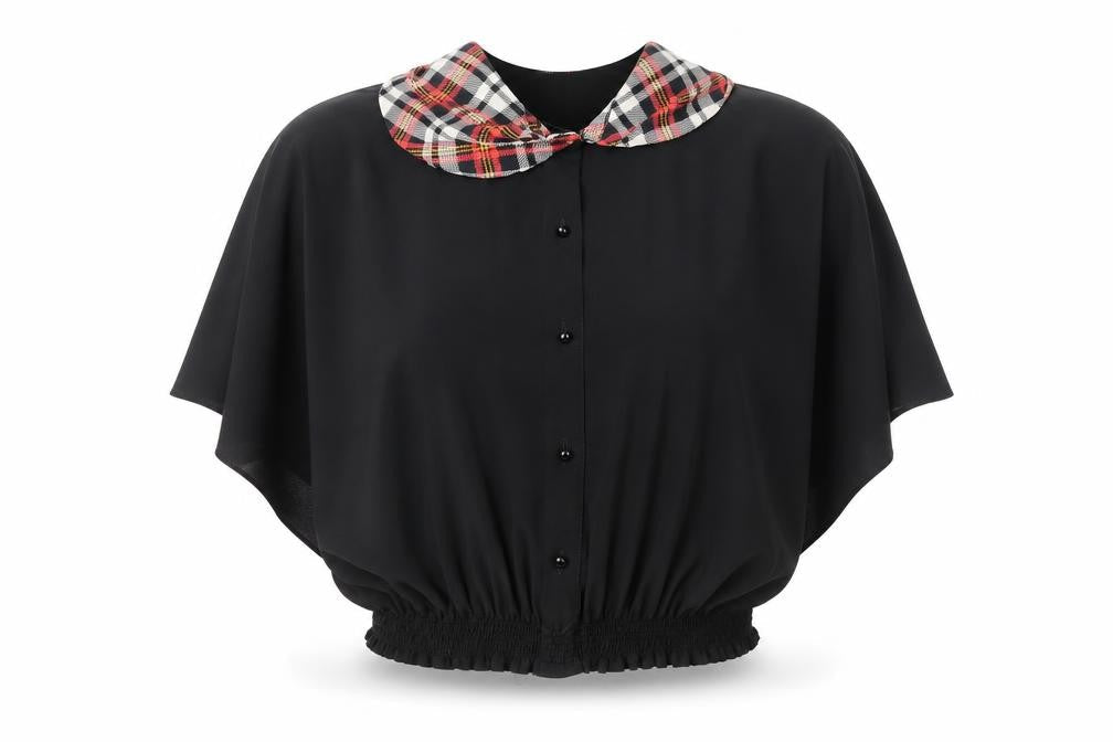 Precis Womens Black Polyester Cropped Button-Up Size 16 Collared