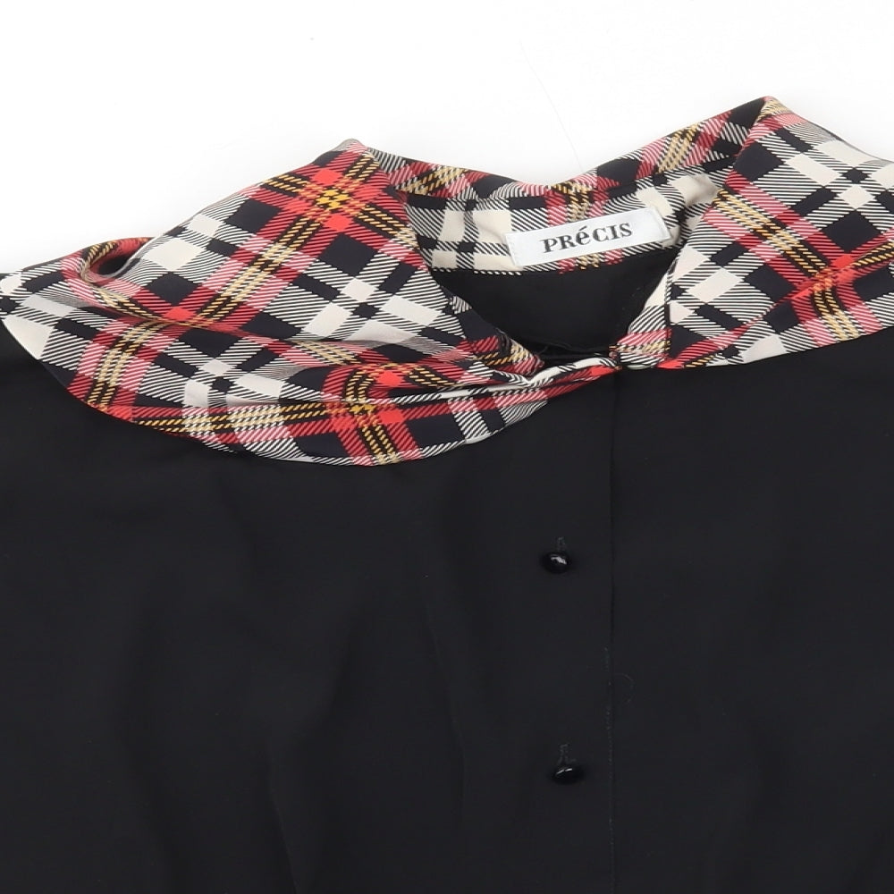 Precis Womens Black Polyester Cropped Button-Up Size 16 Collared