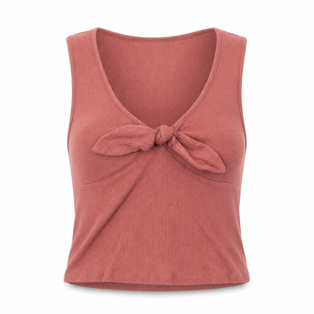 New Look Womens Red Cotton Cropped Tank Size 16 V-Neck - Tie Front Detail
