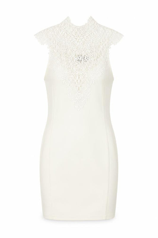 Miss Holly Womens White Cotton Mini Size XS High Neck Zip - Lace Top