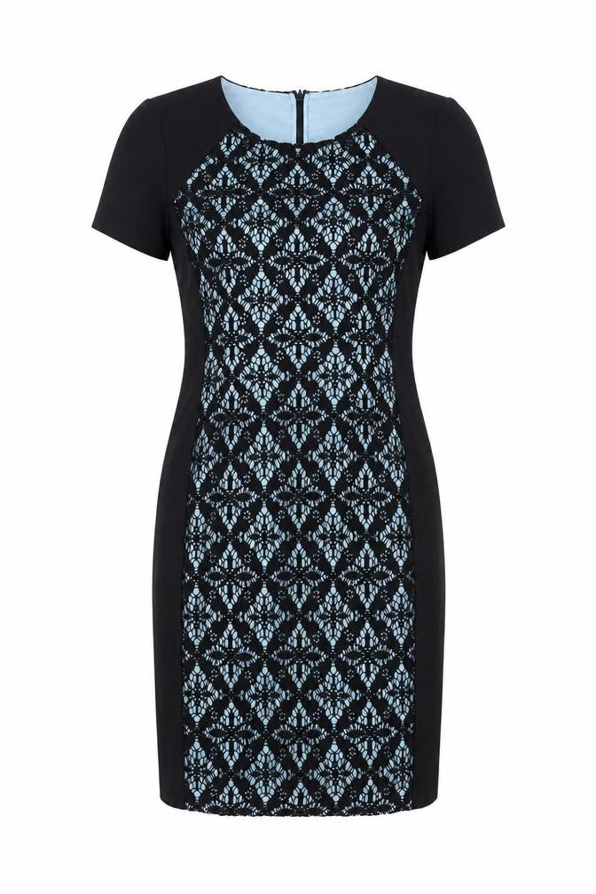 Planet Womens Black Geometric Polyester Shift Size 14 Round Neck Zip