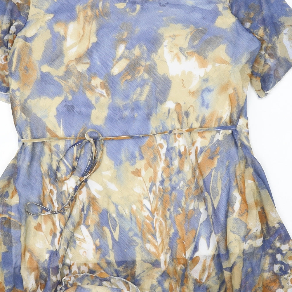 Anne Smith Womens Blue Geometric Polyester Basic Blouse Size 18 Round Neck
