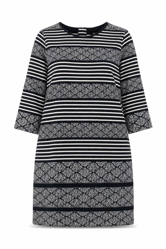 Marks & Spencer Womens Blue Striped Cotton Shift Size 16 Round Neck Zip