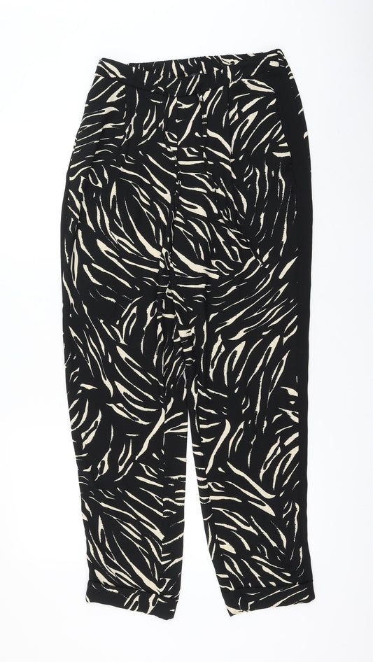 Marks and Spencer Womens Black Animal Print Polyester Trousers Size 10 L30 in Regular Drawstring - Zebra Print