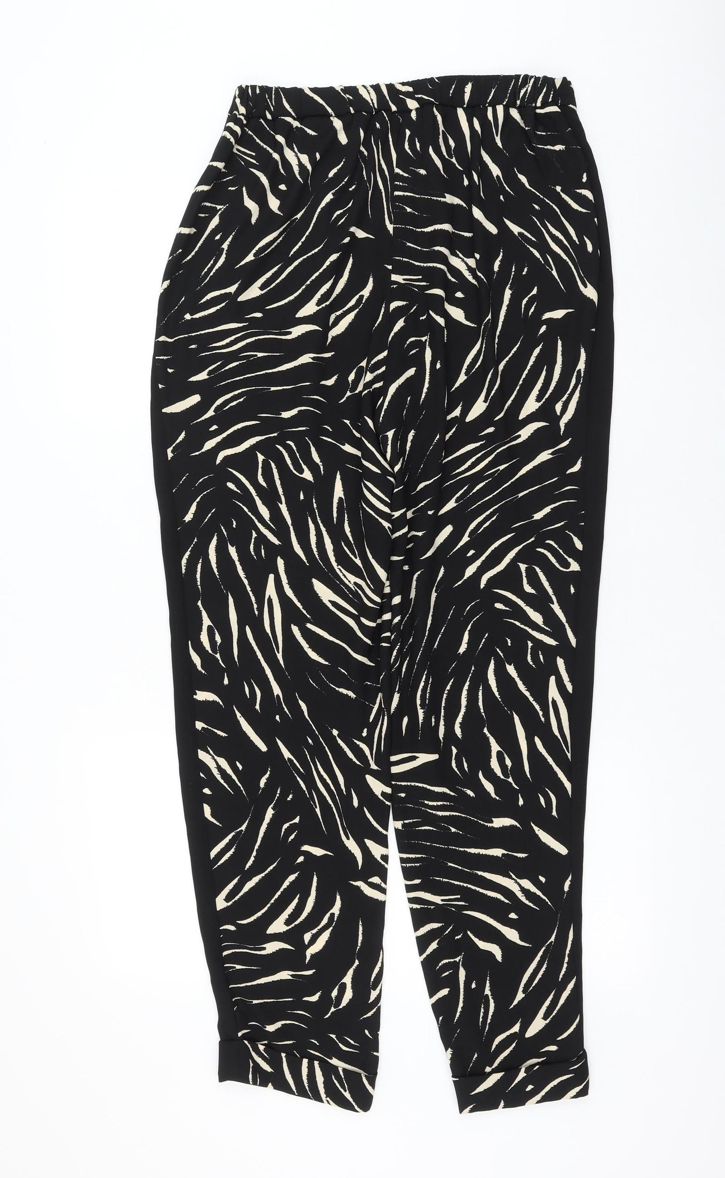 Marks and Spencer Womens Black Animal Print Polyester Trousers Size 10 L30 in Regular Drawstring - Zebra Print