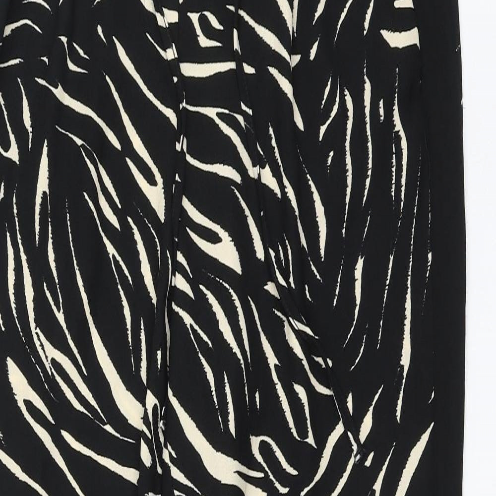 Marks and Spencer Womens Black Animal Print Polyester Trousers Size 10 L30 in Regular Drawstring - Zebra Print