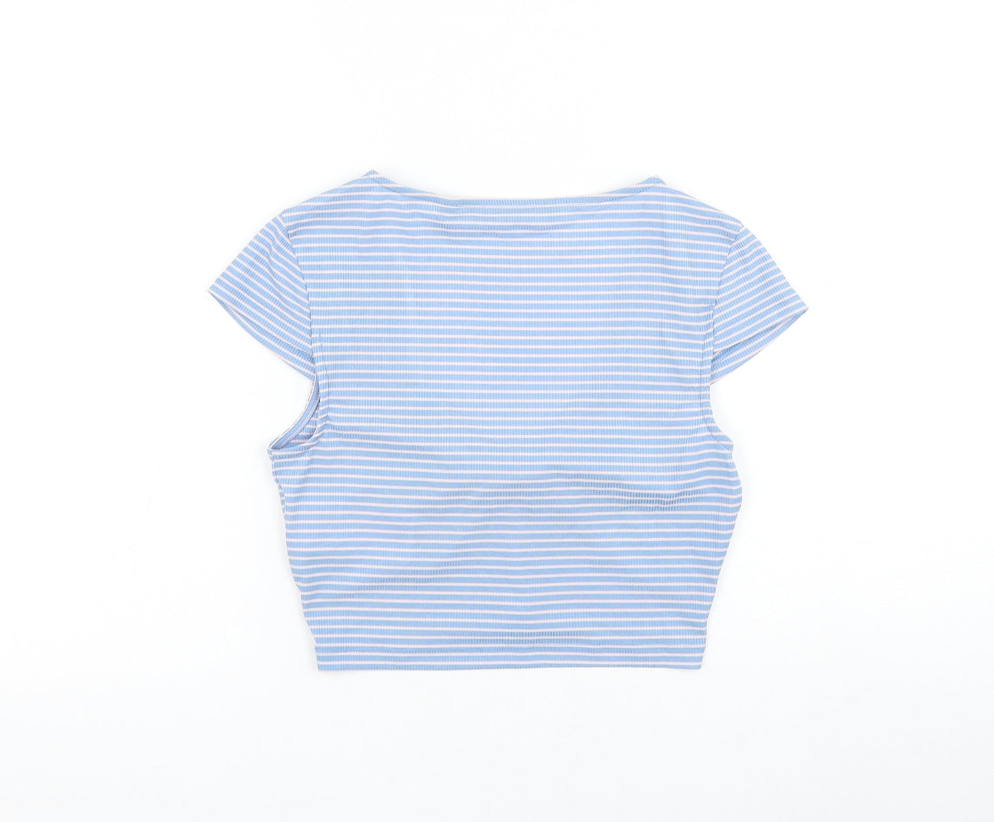 Vera Moda Womens Blue Striped Polyester Cropped Blouse Size XS Scoop Neck - Knot Front