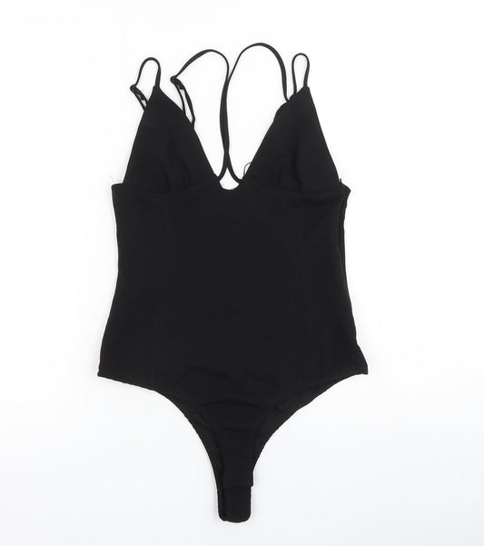 Zara Womens Black Polyester Bodysuit One-Piece Size S Snap