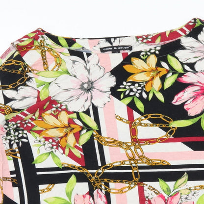 Cable & Gauge Womens Multicoloured Floral Viscose Basic T-Shirt Size L Boat Neck