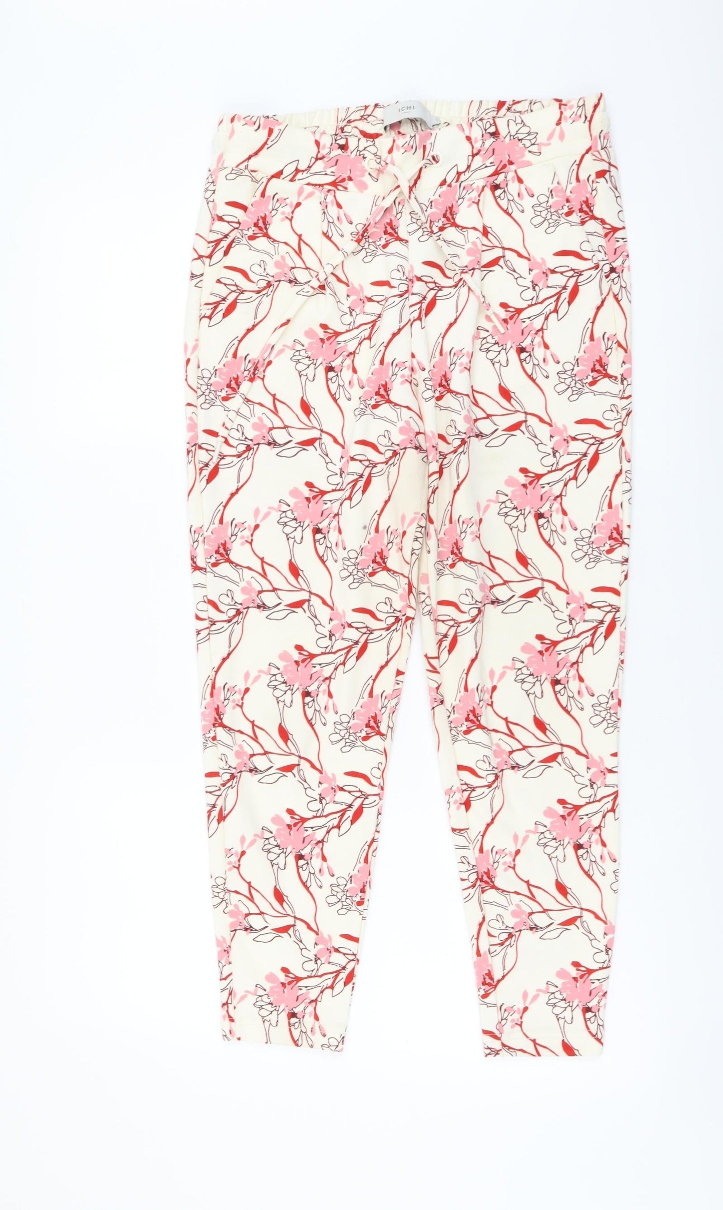 ICHI Womens Multicoloured Floral Polyester Trousers Size S L25 in Regular Drawstring