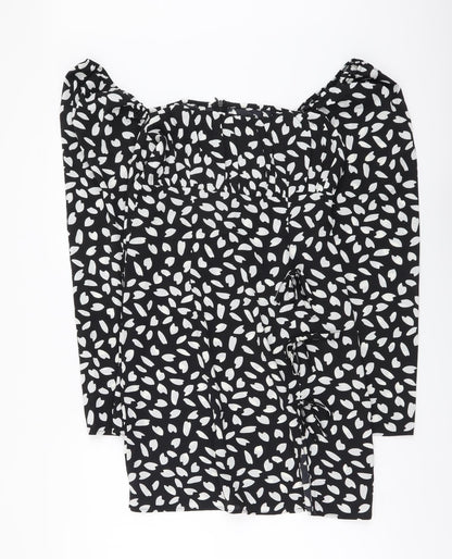 PRETTYLITTLETHING Womens Black Geometric Polyester Mini Size 10 Square Neck Zip