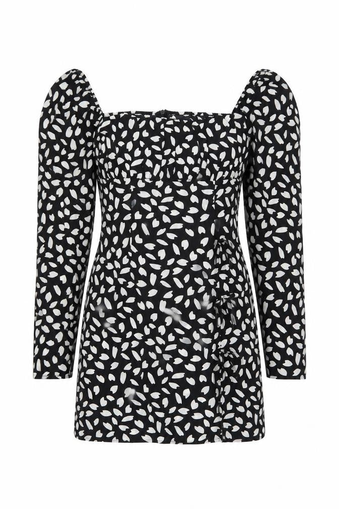 PRETTYLITTLETHING Womens Black Geometric Polyester Mini Size 10 Square Neck Zip