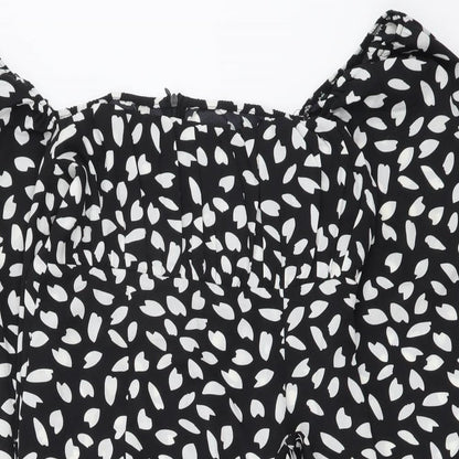 PRETTYLITTLETHING Womens Black Geometric Polyester Mini Size 10 Square Neck Zip